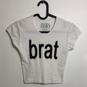 White 'Brat' Graphic Crop Tee
